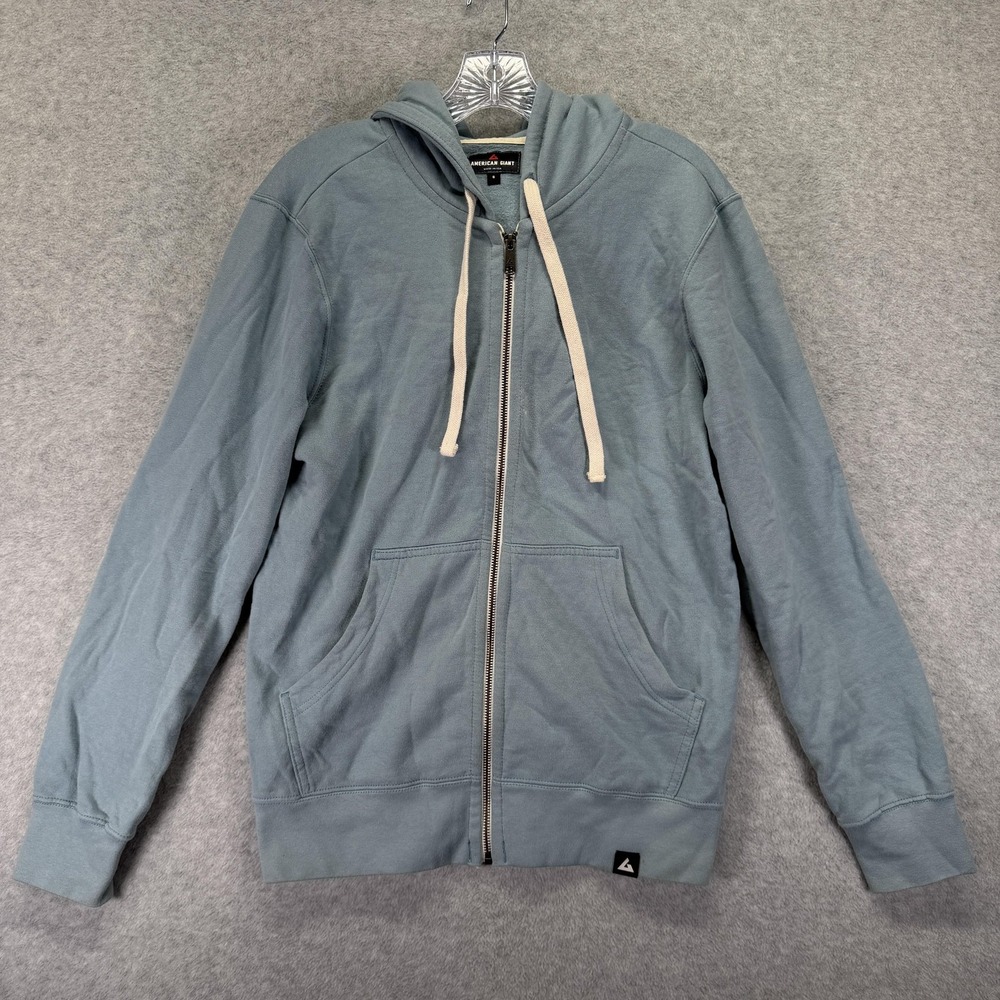 American Giant Hoodie Mens Small Blue Full Zip Made in USA Kangaroo Pockets